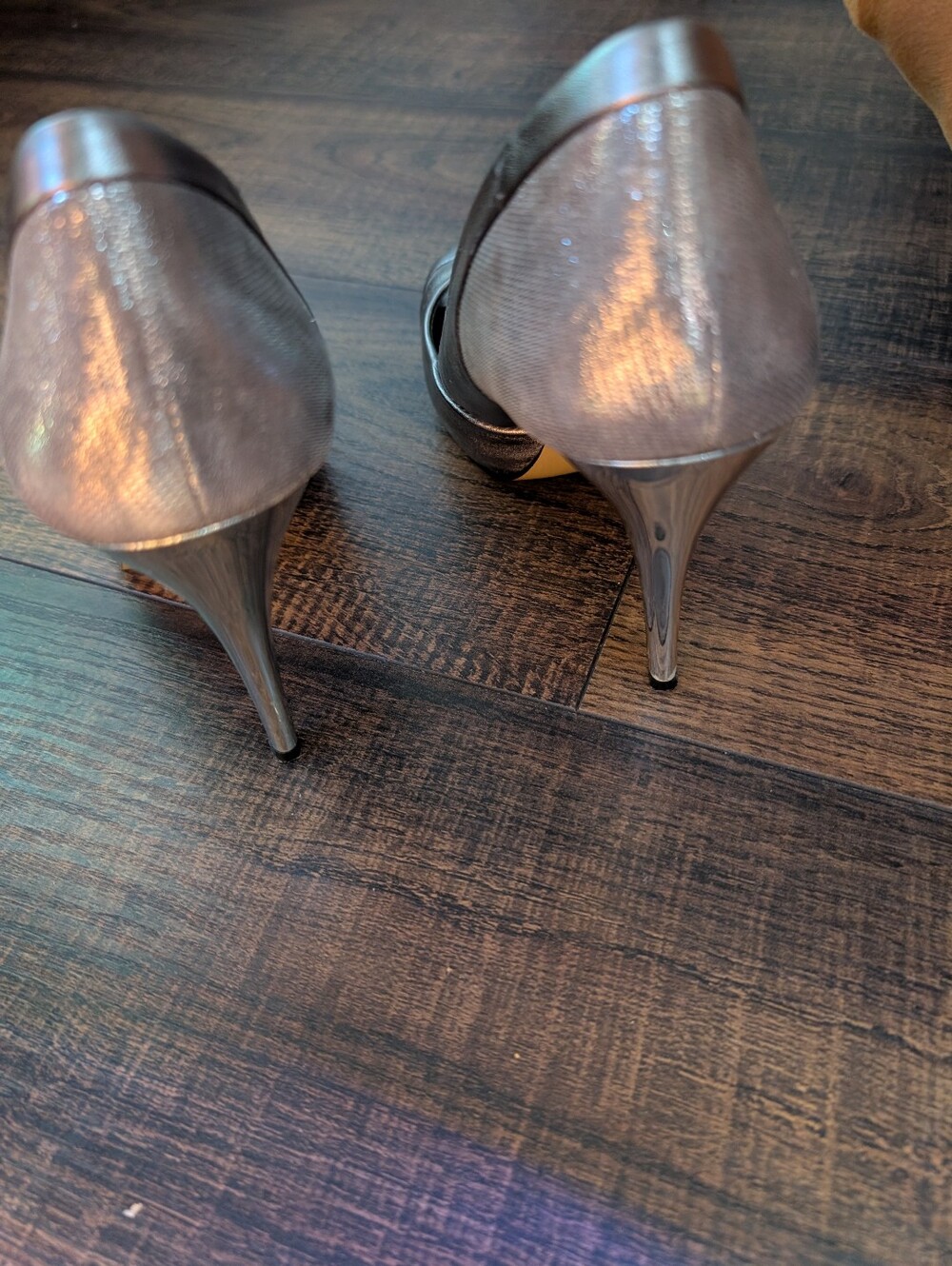 Metallic Silver Peep-Toe High Heels - Picture 3 of 4